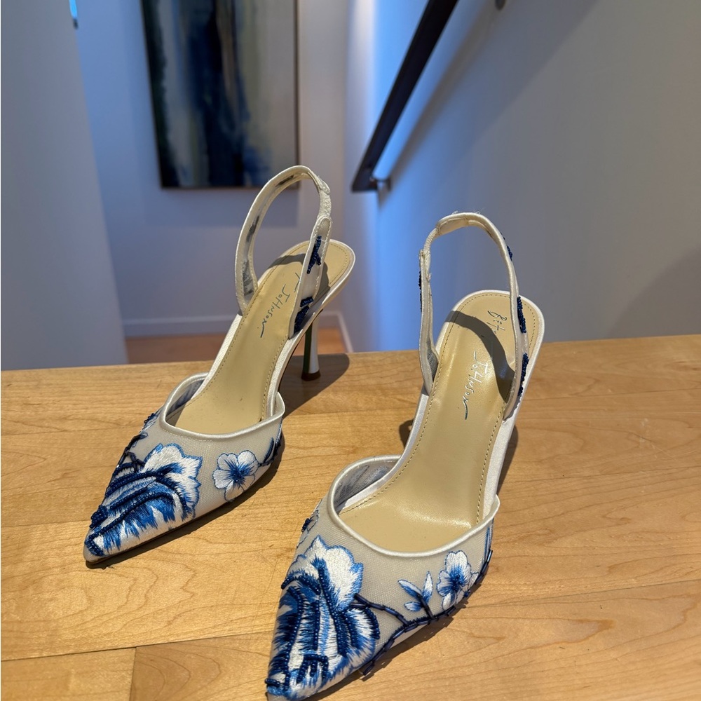 Betsey Johnson Blue and White Floral Heels